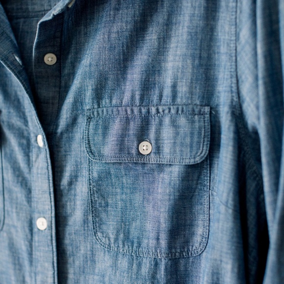 Lands End Women's Chambray Button Down Shirt Dress Size 14P - Picture 9 of 10